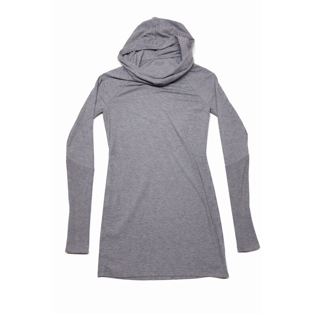 Athleta Gray Hooded Tunic Top Cowl Neck Thumbhole Long Sleeve XS Heathered Gray